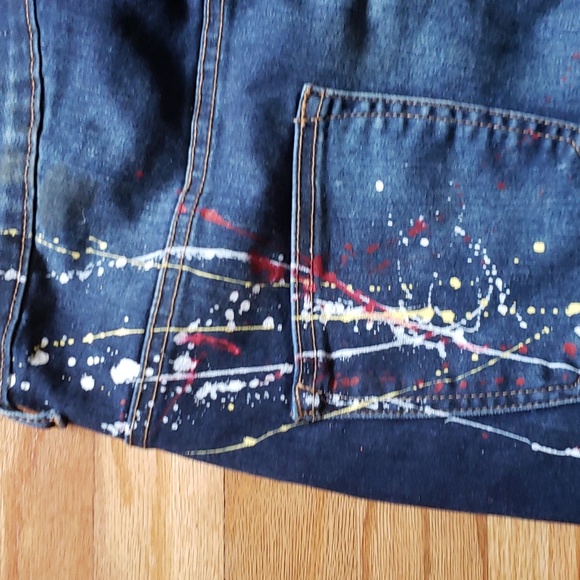 AP Blue by Aphrodite jeans 1XL Distressed dark denim paint splatter High-waisted - Picture 6 of 13